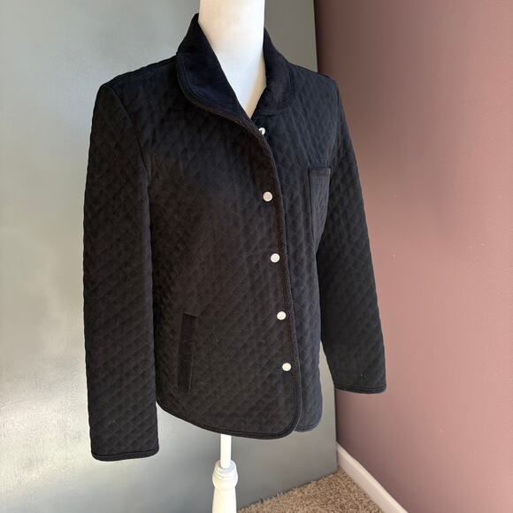 Vintage TALBOTS Women's Small Black Quilted Snap Classic Jacket Minimalist 90's - Picture 1 of 11